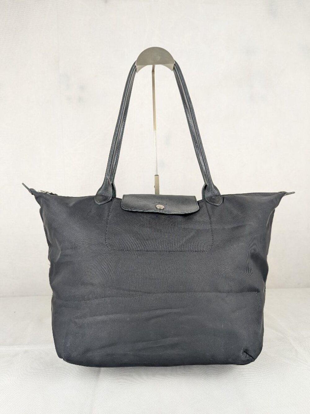 Authentic Longchamp Le Pliage Tote Shoulder Black Bag Nylon Leather - Used Good